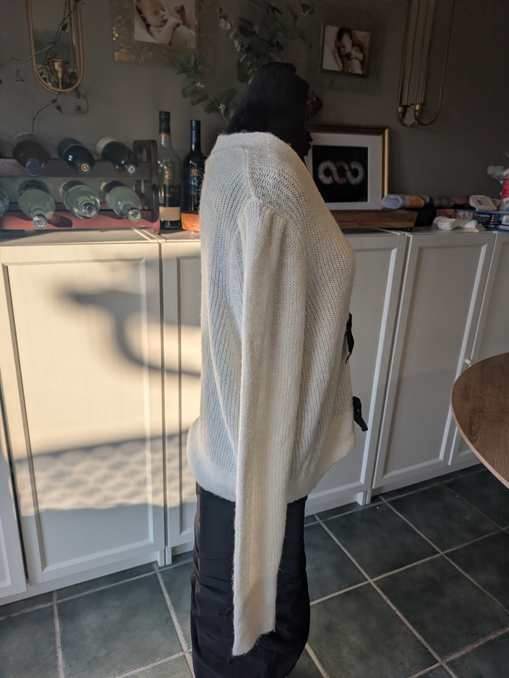 RW&CO  Ivory Knit Cardigan with Black Bow Button Details - Picture 2 of 10